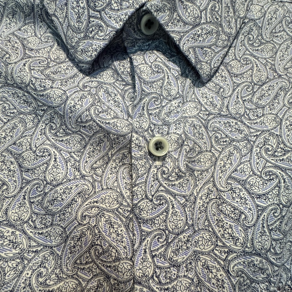 Johnston & Murphy Men's Paisley Button Down Shirt - Blue and White